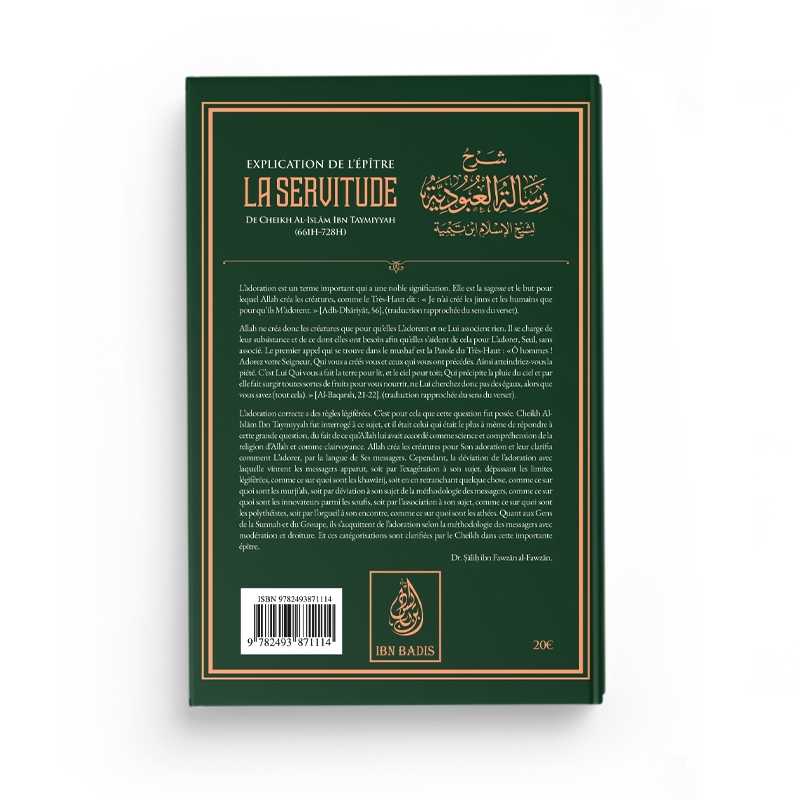 Explication de l'Épître de la Servitude - Ibn Taymiyya - Editions Ibn Badis - Librairie Al Minhaj