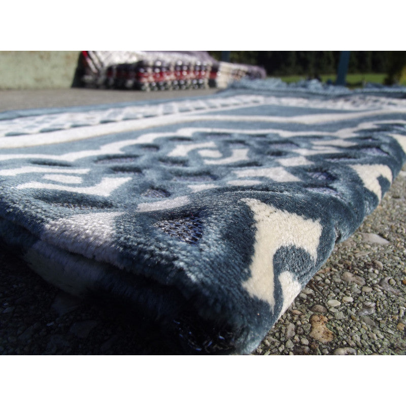 Tapis de Prière - Contour Géométrique - Couleur Bleu Ardoise
