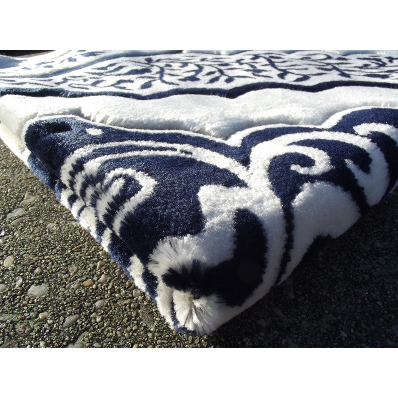 Tapis de Prière épais, Grande Taille (117 x 82 cm), Confortable - Fond Blanc & Motif Bleu - Librairie Al Minhaj