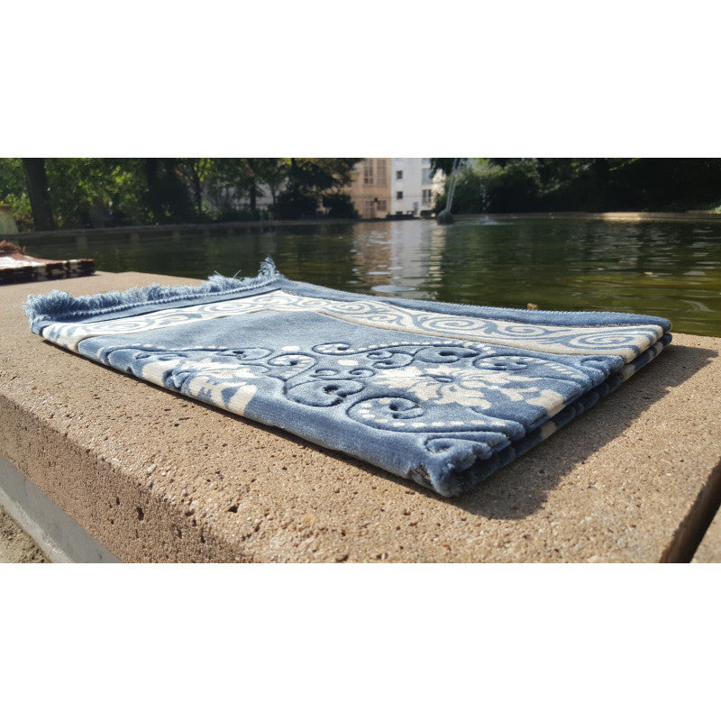 Tapis de Prière - Motif Fleurs - Couleur Bleu Ardoise