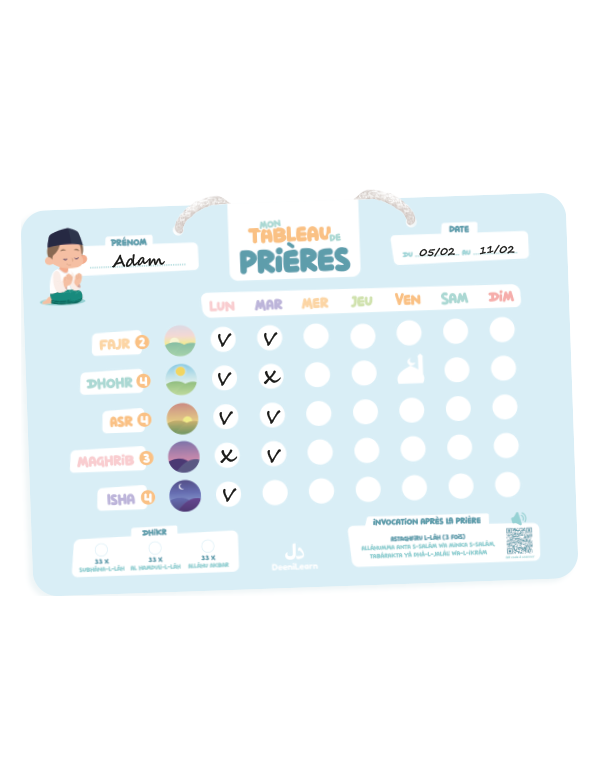 Mon Tableau de Prières Bleu – Suivi Hebdomadaire – Deenilearn