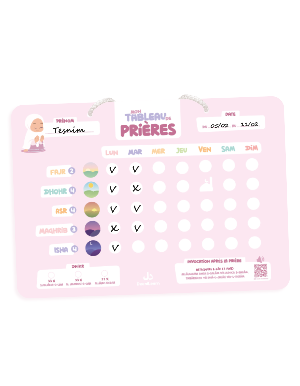 Mon Tableau de Prières Rose – Suivi Hebdomadaire – Deenilearn