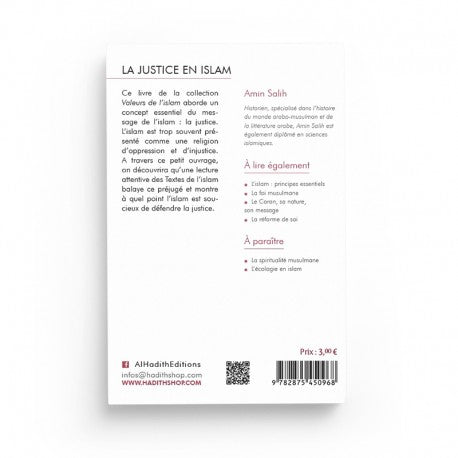 La Justice en Islam - Valeurs de l'Islam - Amin Salih - Al-Hadîth - Librairie Al Minhaj