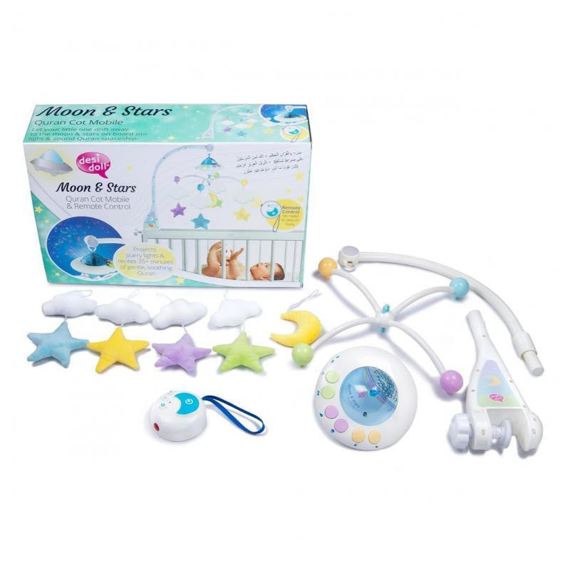 Mobile Bébé Coranique Lumineux « Lune Étoiles» Télécommandé - Mobile Moon & Stars Desi Doll - Librairie Al Minhaj