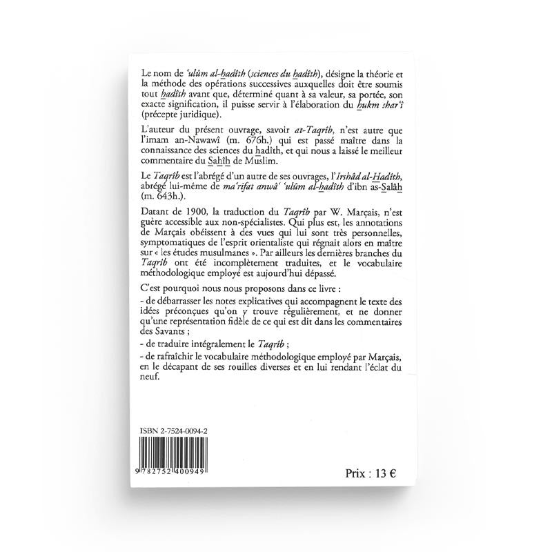 At-Taqrîb - Traités sur les Sciences du Hadîth - l'Imâm an-Nawawî - Maison D'Ennour - Librairie Al Minhaj