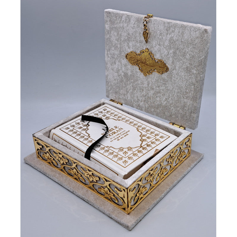 COFFRET CORAN LUXE + Coran FR/AR - Couleur Blanc - Librairie Al Minhaj