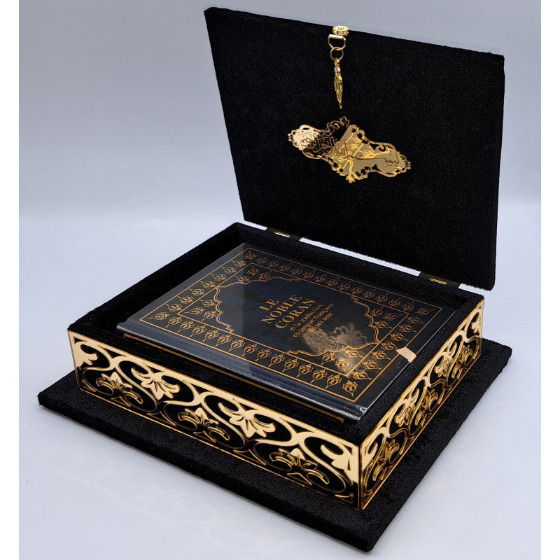 COFFRET CORAN LUXE + Coran FR/AR - Couleur Noir Doré - Librairie Al Minhaj