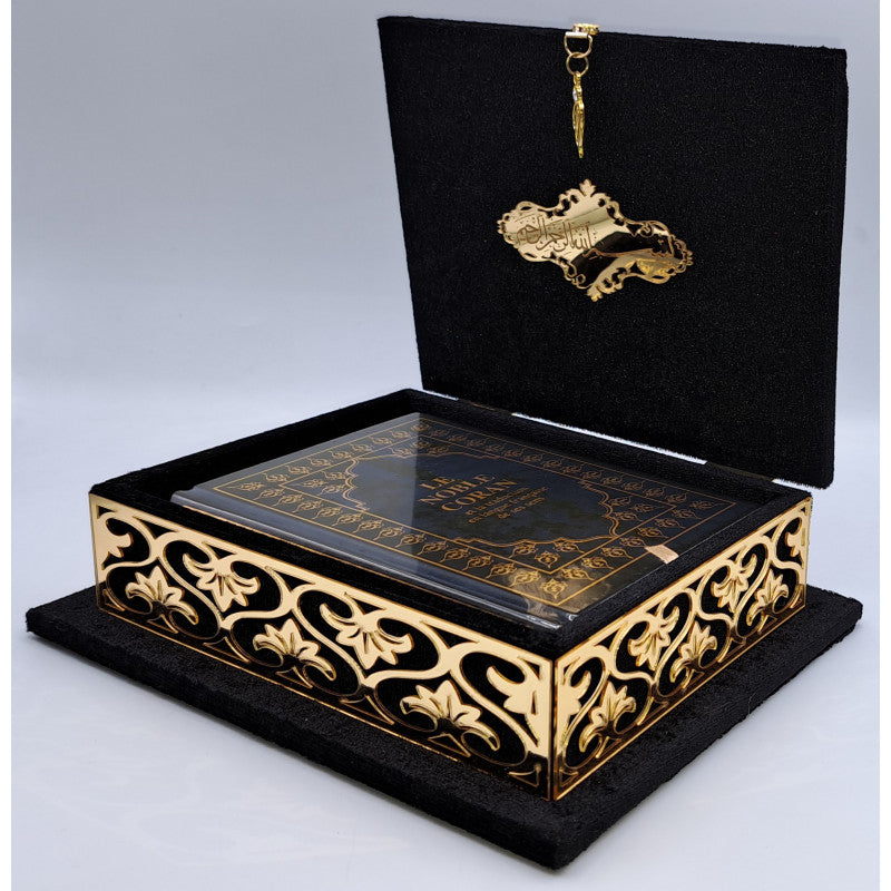 COFFRET CORAN LUXE + Coran FR/AR - Couleur Noir Doré - Librairie Al Minhaj