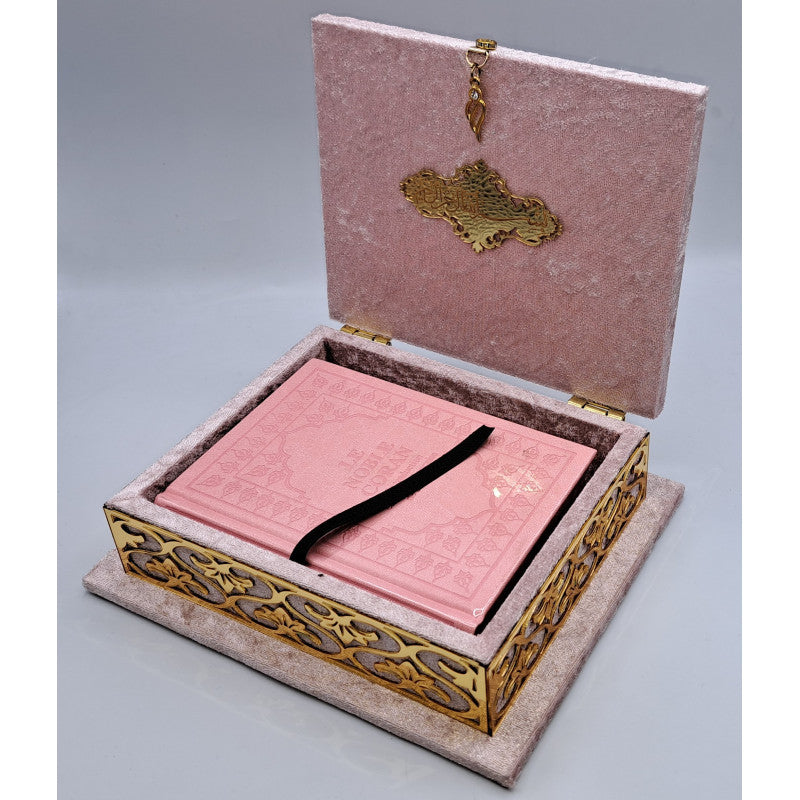 COFFRET CORAN LUXE + Coran FR/AR - Couleur Rose - Librairie Al Minhaj