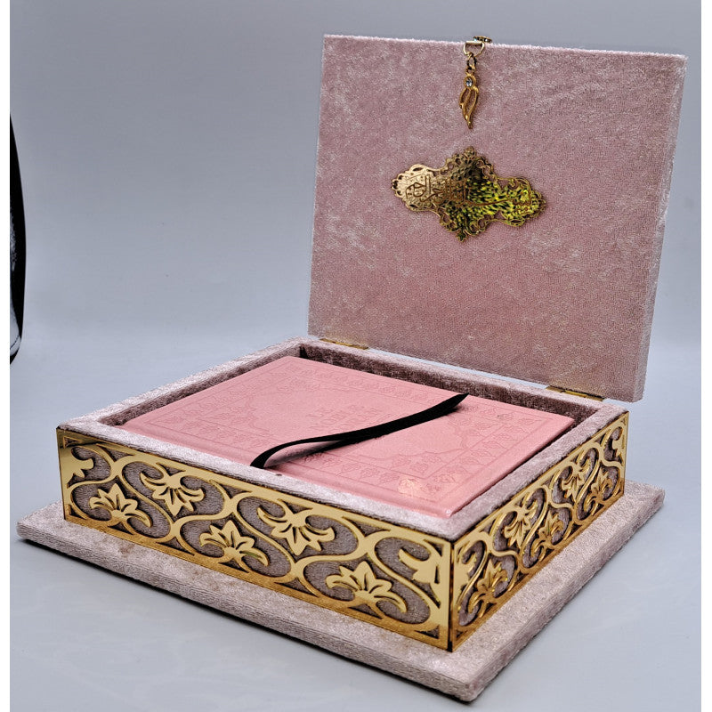 COFFRET CORAN LUXE + Coran FR/AR - Couleur Rose - Librairie Al Minhaj