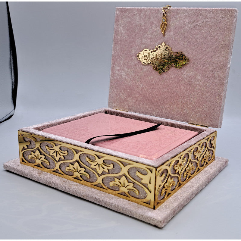COFFRET CORAN LUXE + Coran FR/AR - Couleur Rose - Librairie Al Minhaj