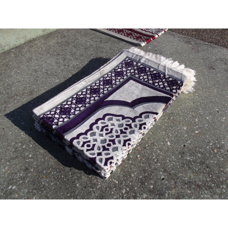 Tapis de Prière - Contour Géométrique - Fond Blanc - Couleur Violet