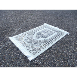 Tapis de Prière épais, Grande Taille (117 x 82 cm), Confortable - Fond Blanc & Motif Gris - Librairie Al Minhaj