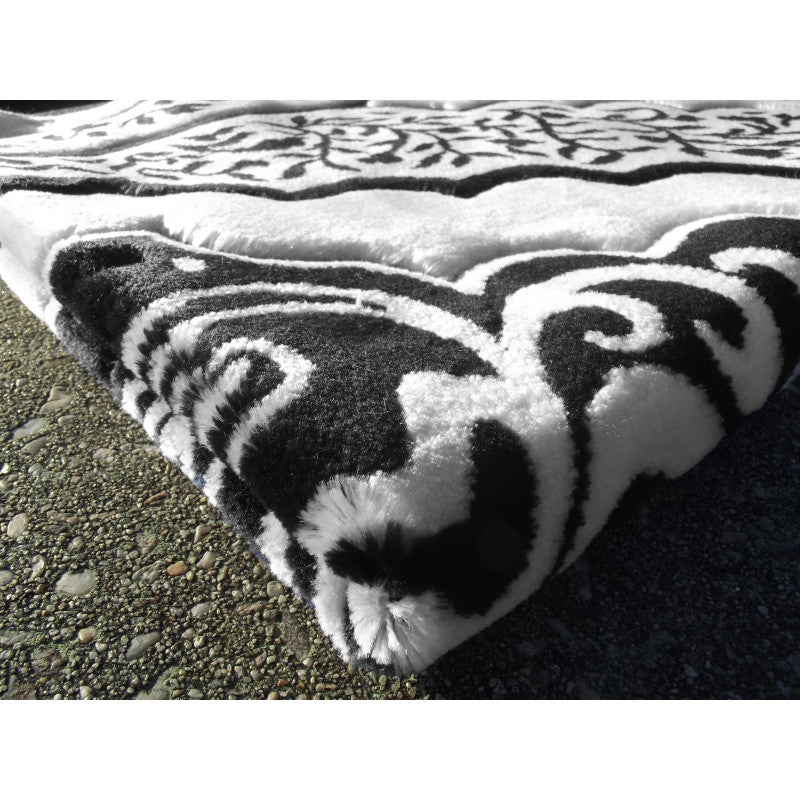 Tapis de Prière épais, Grande Taille (117 x 82 cm), Confortable - Fond Blanc & Motif Noir - Librairie Al Minhaj