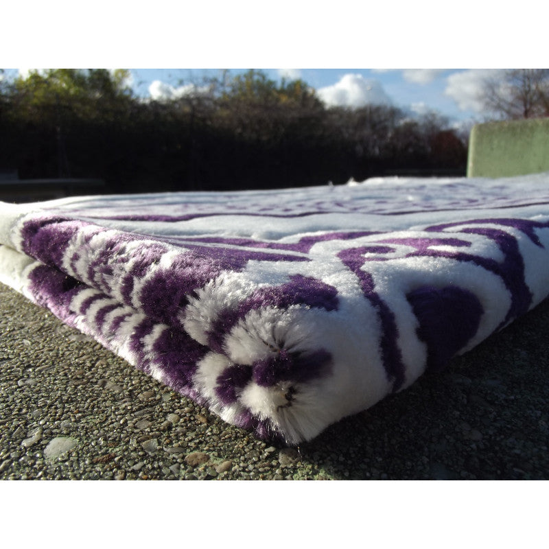 Tapis de Prière épais, Grande Taille (117 x 82 cm), Confortable - Fond Blanc & Motif Violet - Librairie Al Minhaj