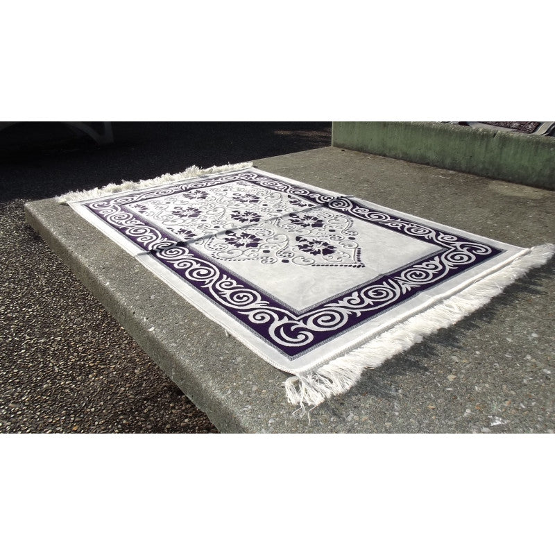 Tapis de Prière - Fond Blanc - Motif Fleurs - Couleur Violet - Librairie Al Minhaj