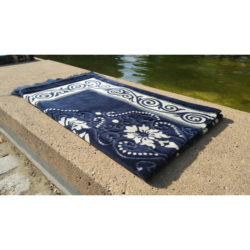 Tapis de Prière - Motif Fleurs - Couleur Bleu Marine - Librairie Al Minhaj