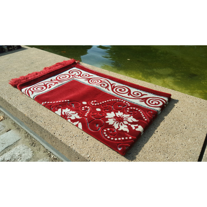 Tapis de Prière - Motif Fleurs - Couleur Rouge - Librairie Al Minhaj