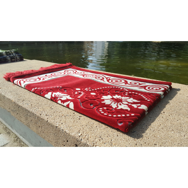 Tapis de Prière - Motif Fleurs - Couleur Rouge - Librairie Al Minhaj