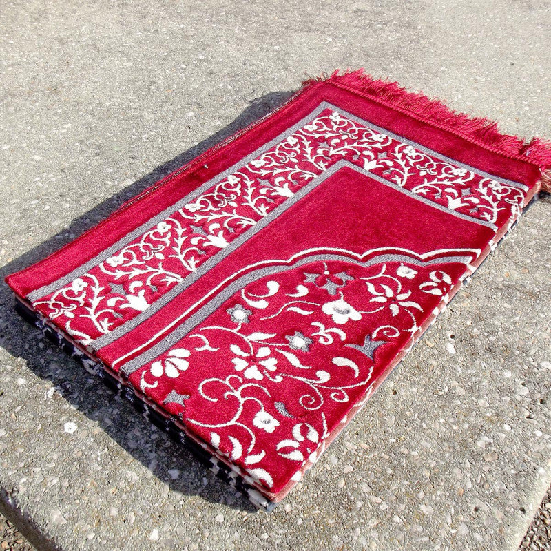 Tapis de Prière - Motif Jardin - Couleur Rouge - Librairie Al Minhaj
