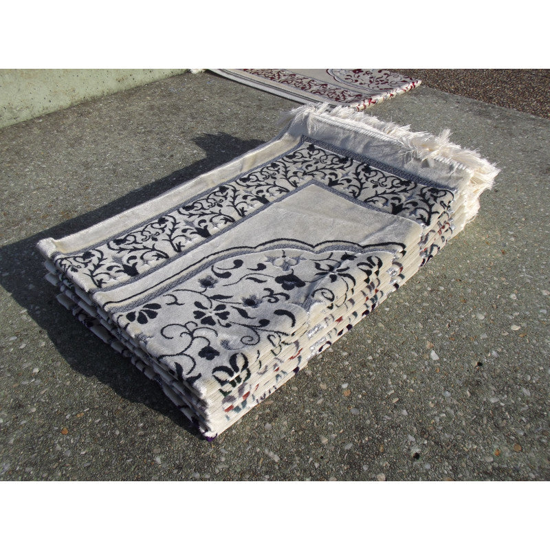 Tapis de Prière - Motif Jardin - Fond Blanc - Couleur Bleu Marine - Librairie Al Minhaj