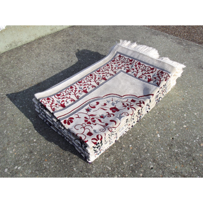 Tapis de Prière - Motif Jardin - Fond Blanc - Couleur Rouge - Librairie Al Minhaj