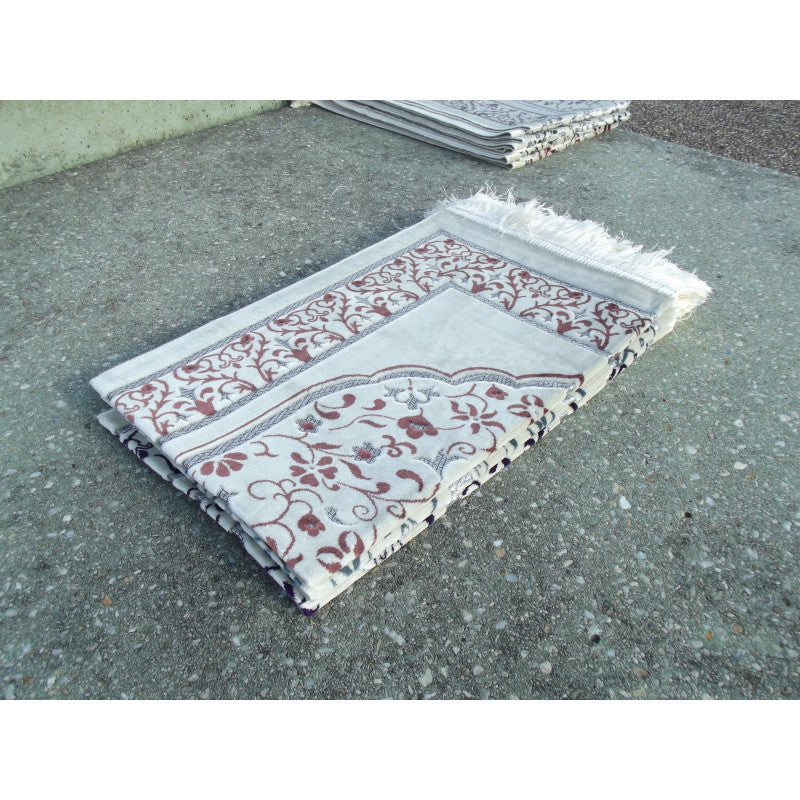 Tapis de Prière - Motif Jardin - Fond Blanc - Couleur Terracotta - Librairie Al Minhaj