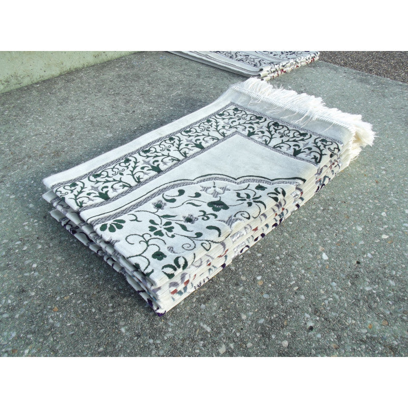 Tapis de Prière - Motif Jardin - Fond Blanc - Couleur Vert - Librairie Al Minhaj