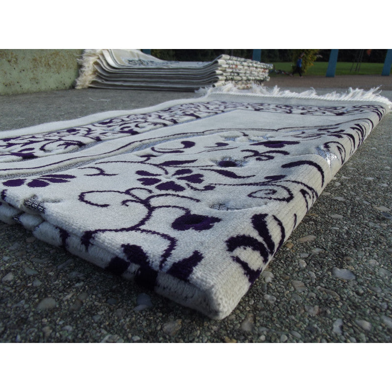 Tapis de Prière - Motif Jardin - Fond Blanc - Couleur Violet - Librairie Al Minhaj